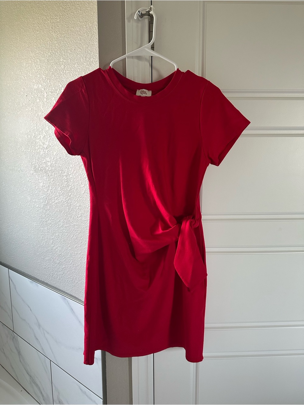 Love Red Short-Sleeve Mini Dress with Side Tie